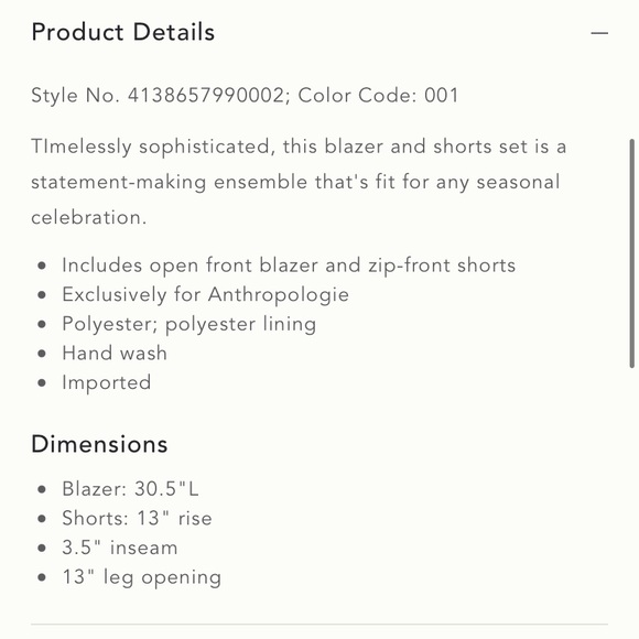Anthropologie Classic Blazer Shorts Black Matching Set - Picture 5 of 5
